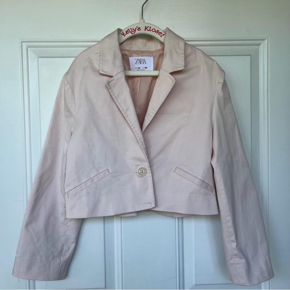 •ZARA GIRLS• Pale Pink Cropped Blazer Jacket - Size 8-9